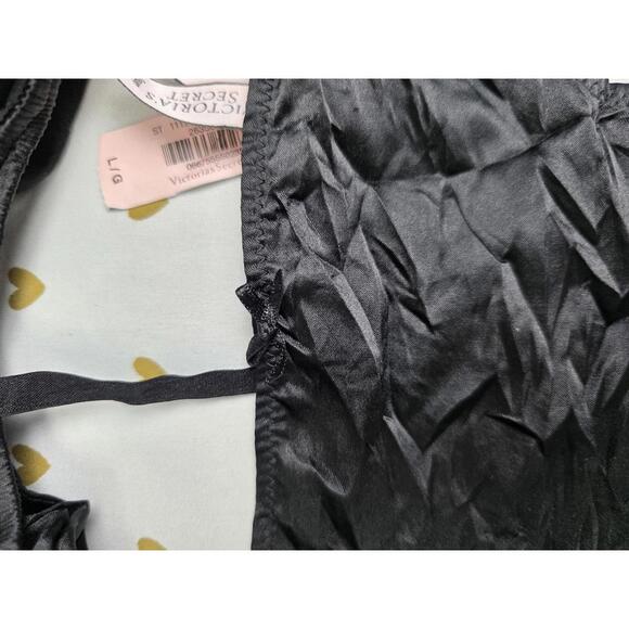 Victorias Secret NEW Nwt Black BOW V String Thong Panties Satin LARGE Angels - Picture 2 of 6